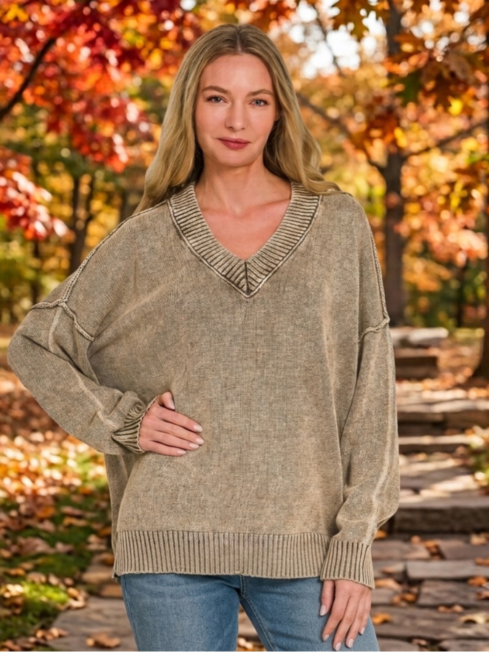 💕Coming Soon! V-Neck Oversized Women's Sweater in Taupe